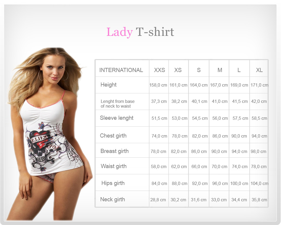 lady t-shirt size chart