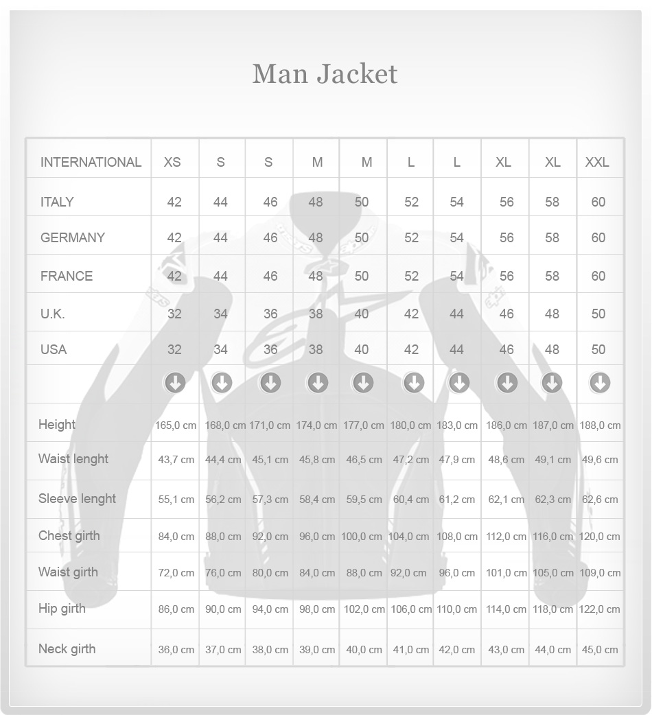 man jackets size chart